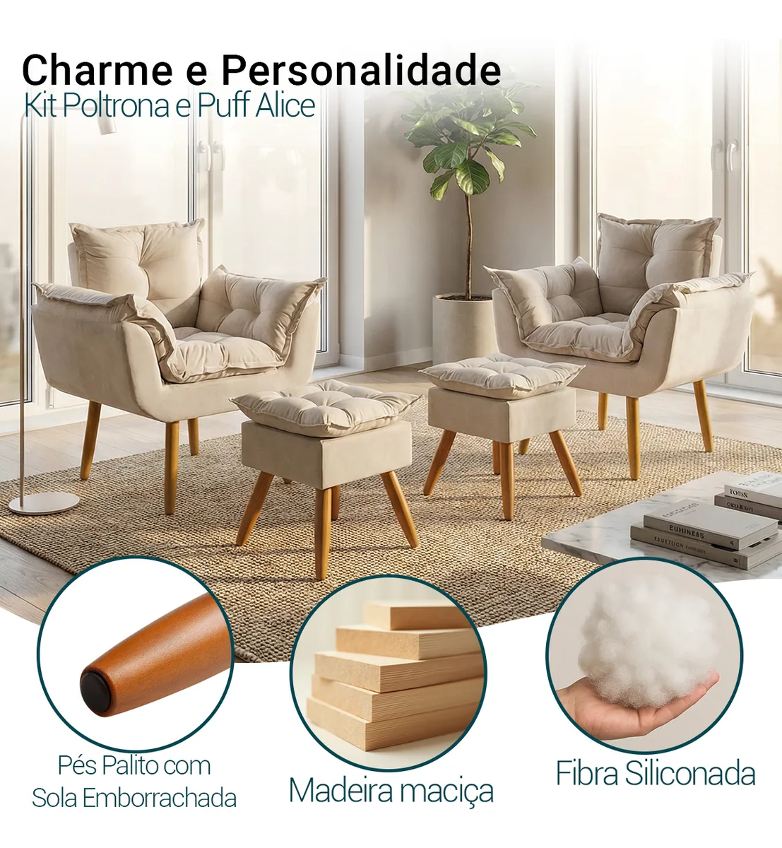 Kit 2 Poltronas Alice com Puff