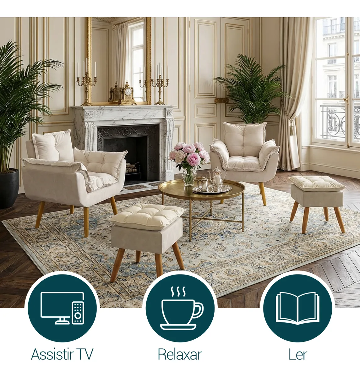 Kit 2 Poltronas Alice com Puff
