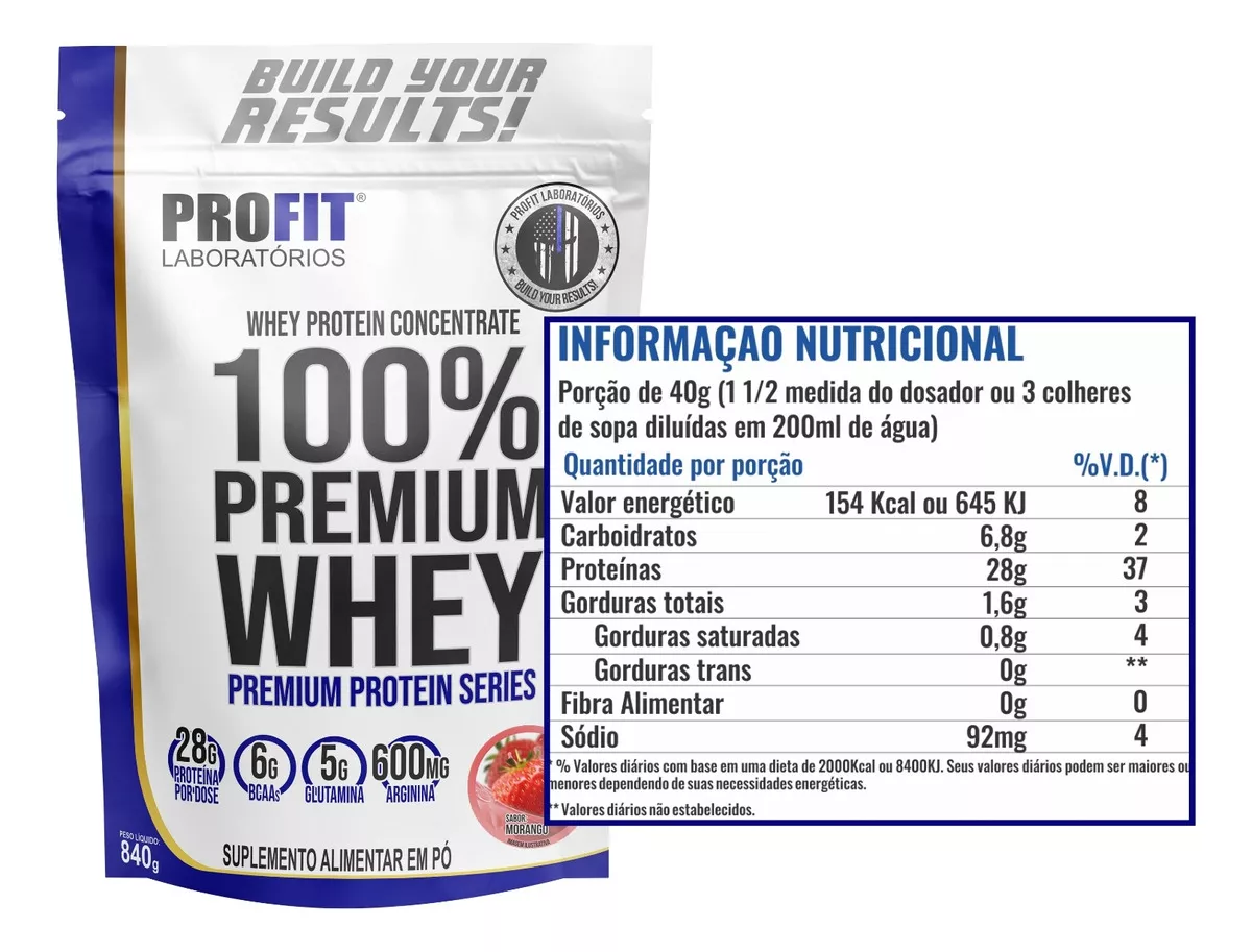Whey Protein 100% Concentrado Premium 840g Profit Morango