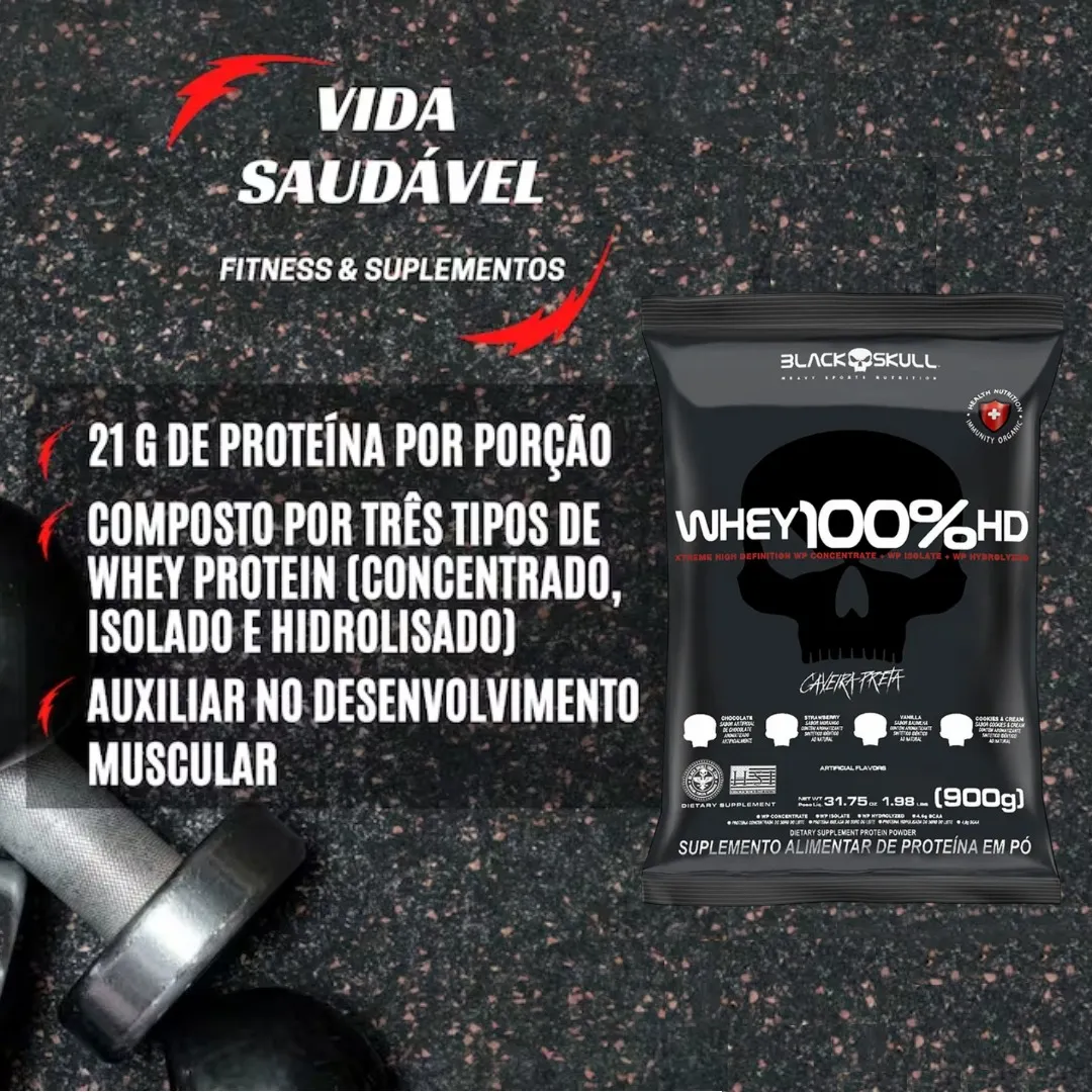 Whey Protein 100% HD Black Skull Baunilha